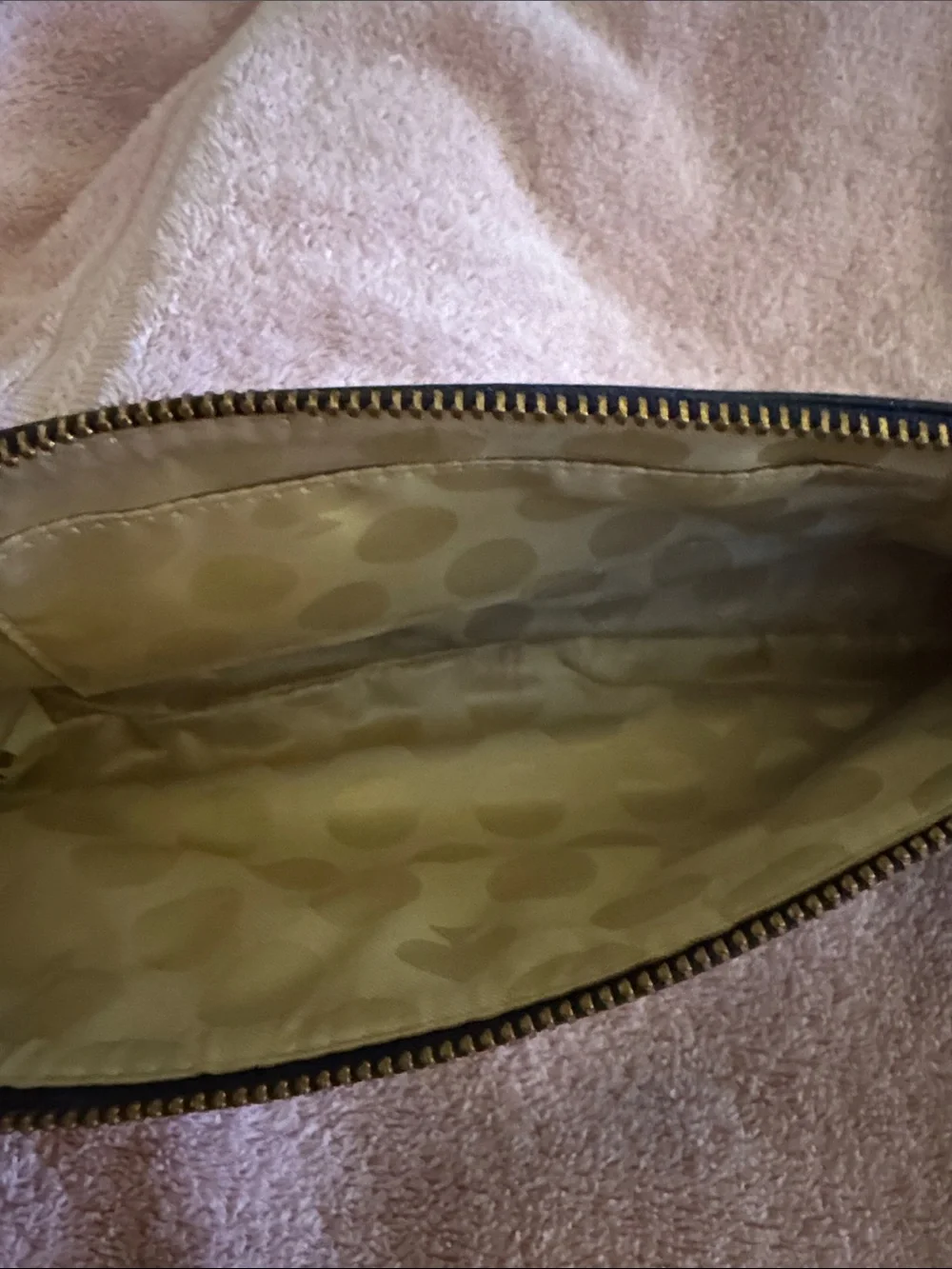 kate spade Navy Blue Glitter Patent Pencil/Cosmetic Bag with Gold Spade Logo